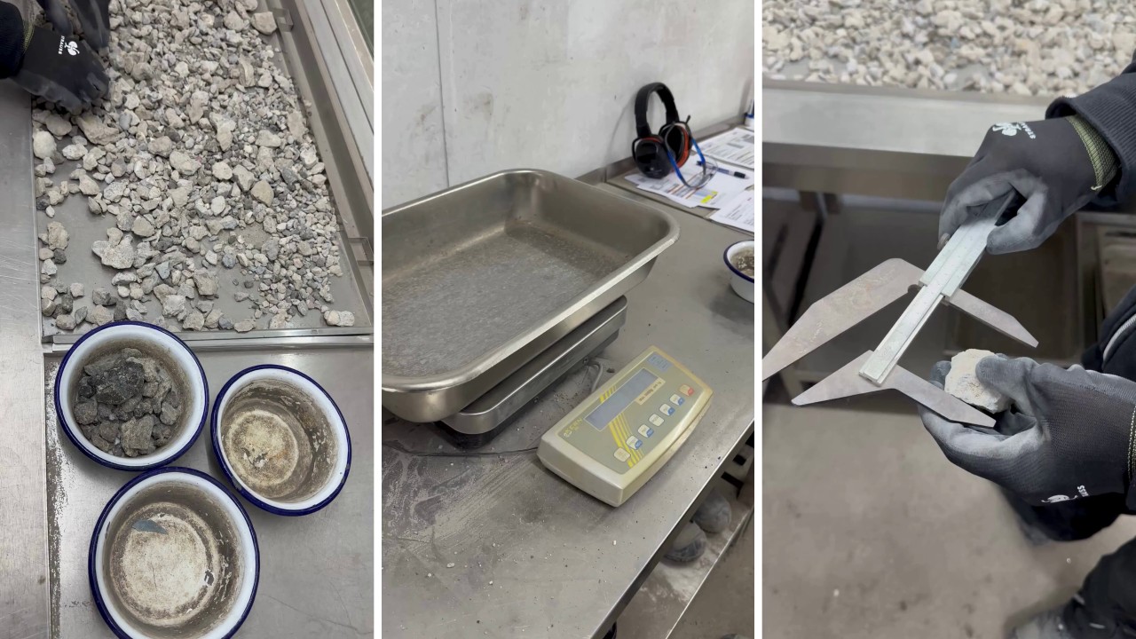 Particle sizes and shapes of recycled construction materials